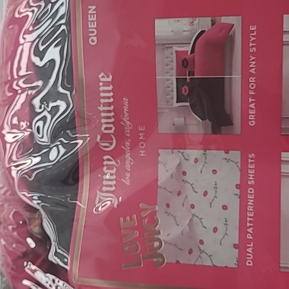 Juicy Couture Pink and Black Reversible Comforter Set - Queen - Picture 7 of 11